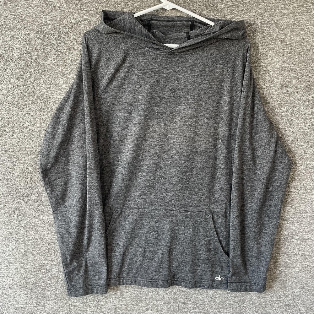 Alo Hoodie Mens Medium? Gray Lightweight Stretch Pullover Yoga Athletic